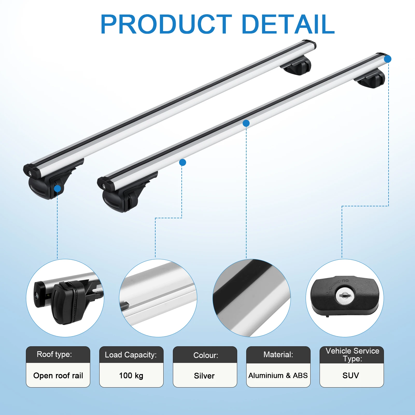 1 Pair 120cm Car Roof Crossbars Anti-theft Lock Roof Rack Compatible with Vehicles with Longitudinal Rails for Luggage Cargo Transport image 3