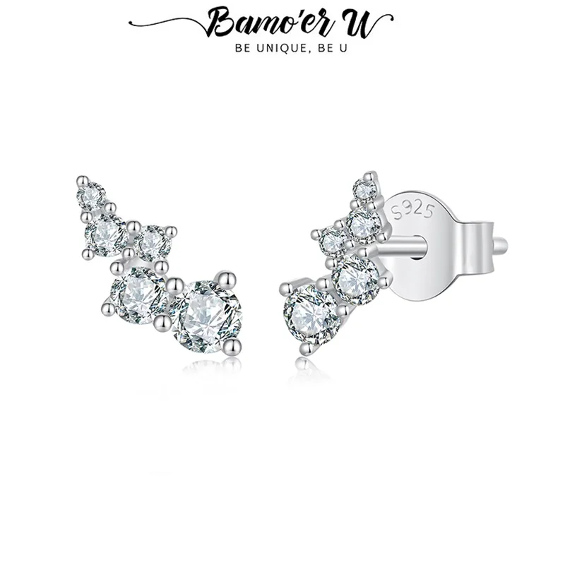 

Bamoer U 925 Sterling Silver Moissanite Crawler Stud Earrings Lab Diamond Arrow Ear Climber for Women Wedding Jewelry Gift