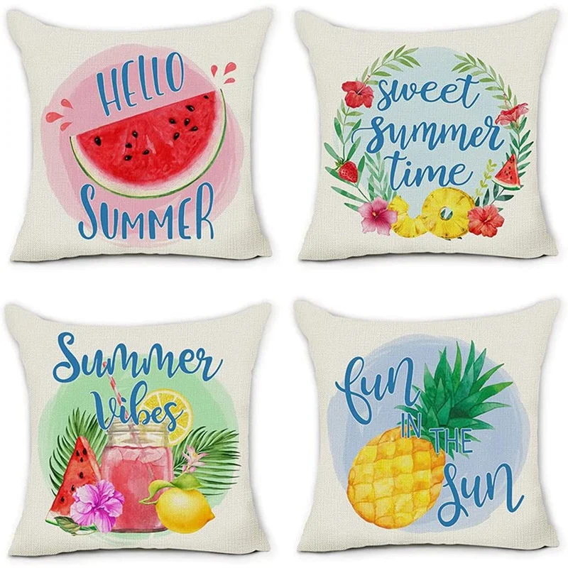 Summer Pillow Covers 18X18 Set Of 4 Outdoor Decorative Throw Pillows Inserts Cases Farmhouse Decor For Home Couch Sofa