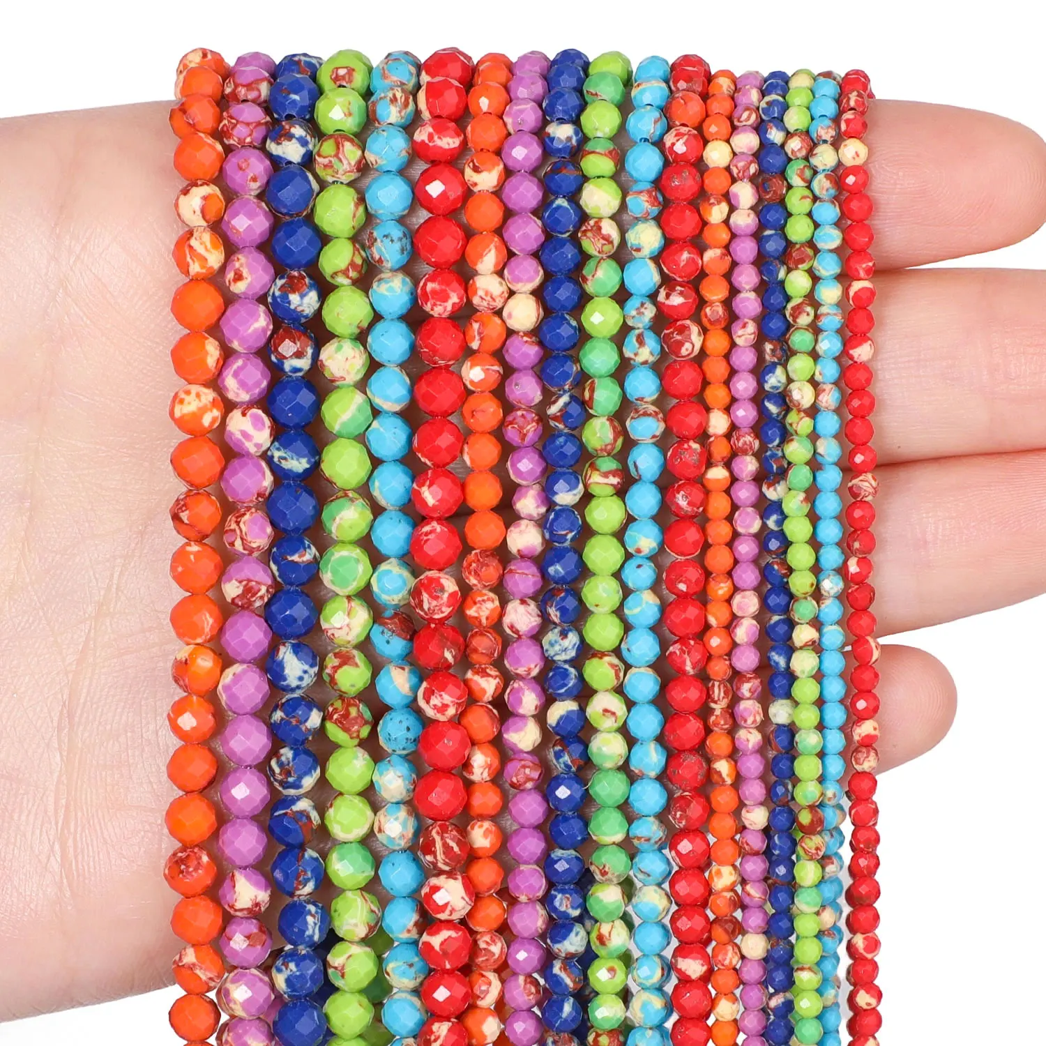 2/3/4mm Multicolor Faceted Sediment Jasper Stone Beads Round Shape Imperial Jasper Small Beads for DIY Jewelry Bracelet Necklace