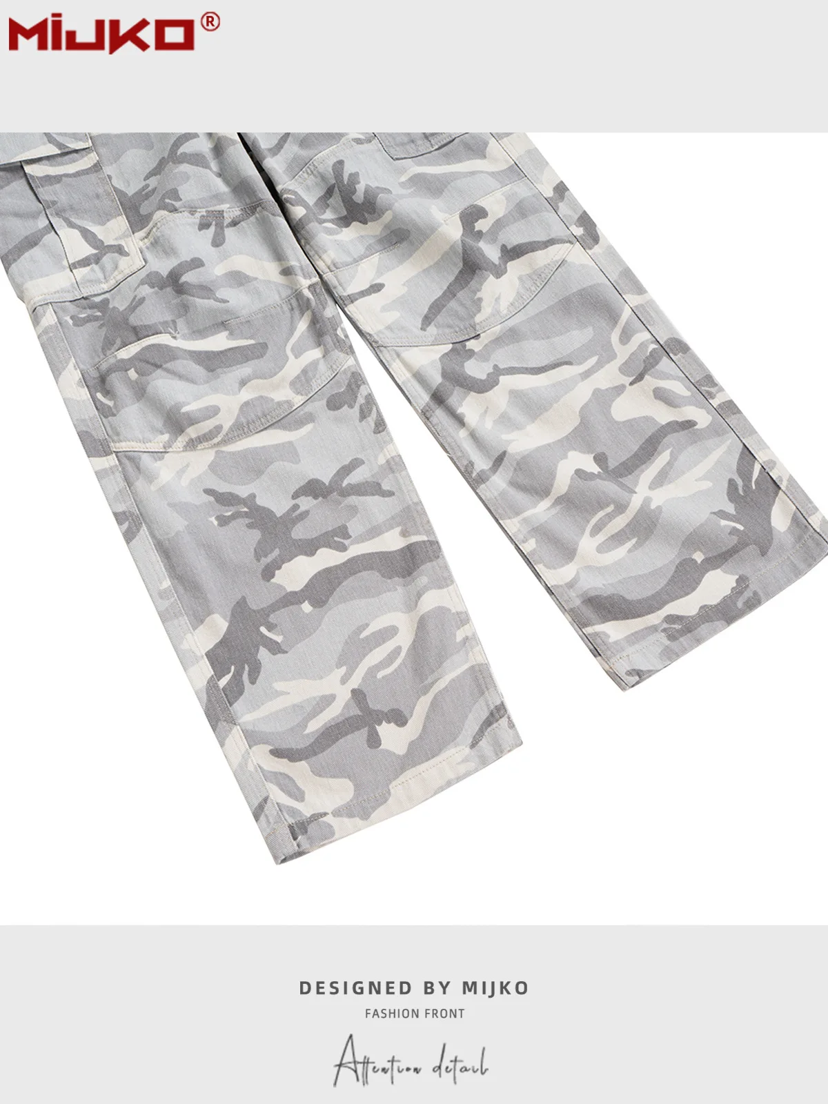 MIJKO Pantalones casuales para hombres y mujeres, pantalones de trabajo holgados con silueta de carga de camuflaje de nieve, multibolsillos