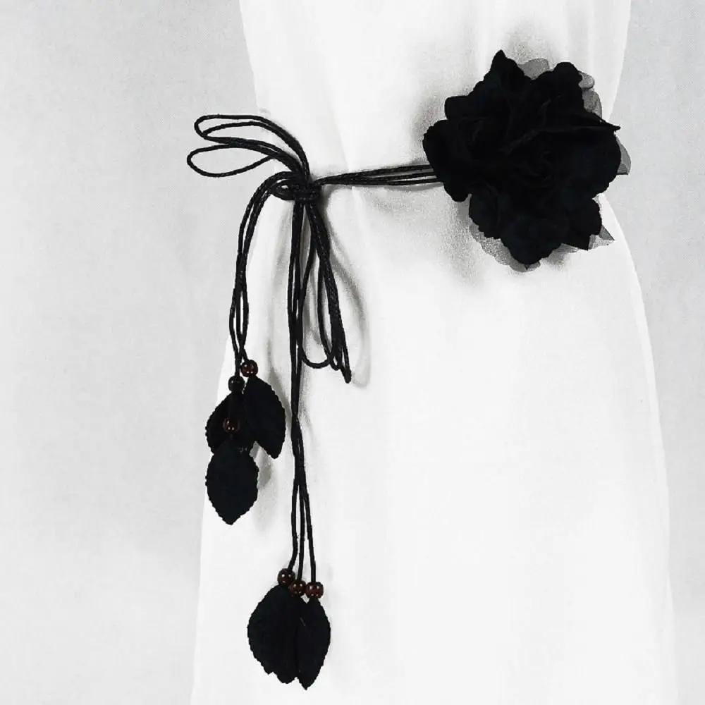 Girls Elegant Tassle Big Flower Chiffon Thin Belts Waist Chain Waistband Waist Rope