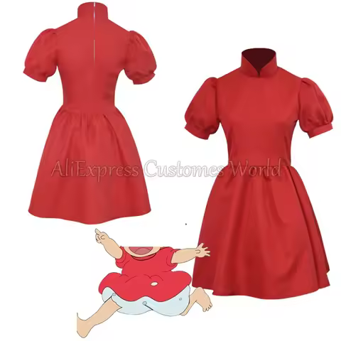 On The Cliff Red Dress Anime Ponyo Cosplay Costume Halloween Lolita Cos Uniforms for Adult Kid Party Roleplay Carnival Clothing