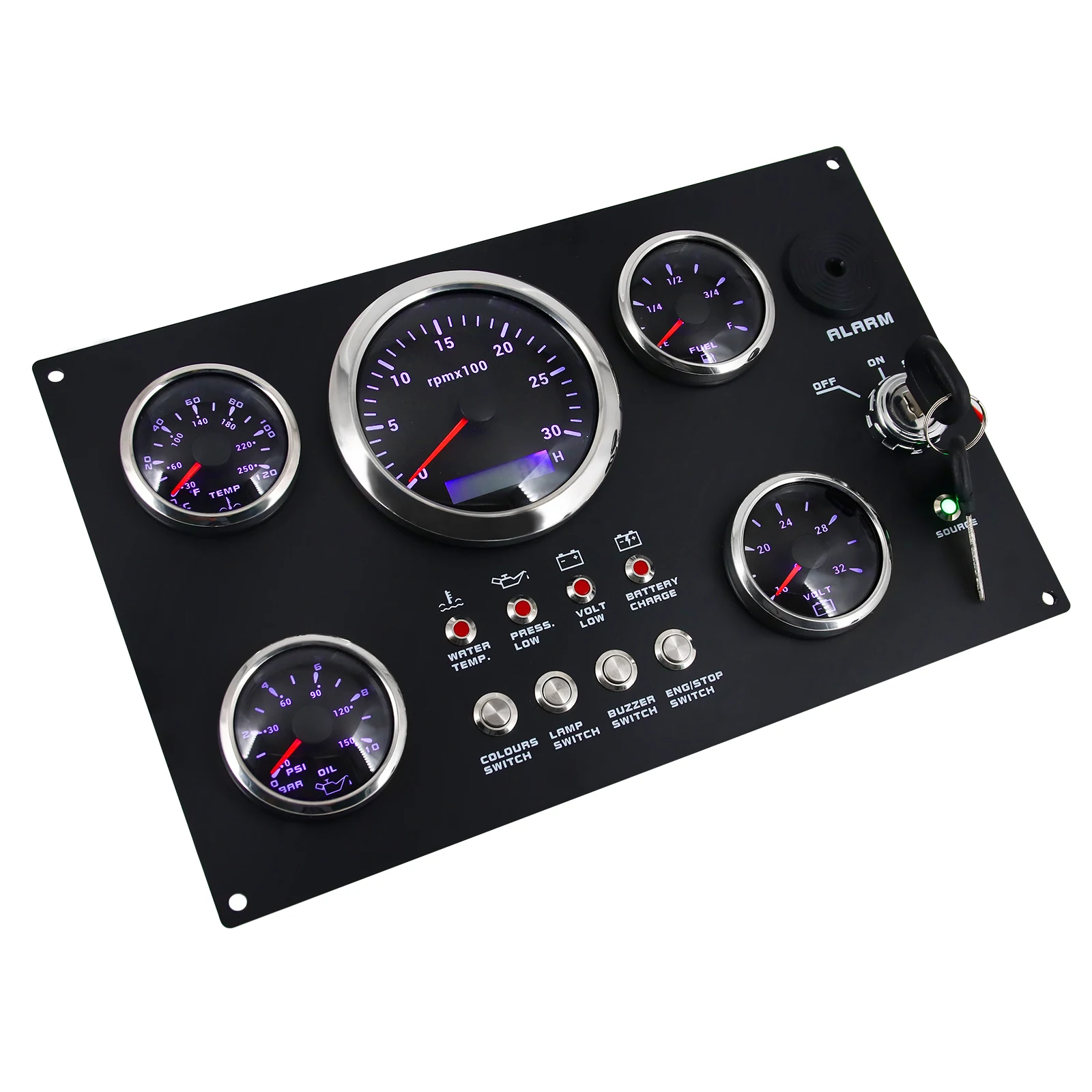 Boots-Armaturenbrett, 5 Gauge-Set, Schalttafel, 85 mm Drehzahlmesser, 3000 U/min–8000 U/min + 52 mm Voltmeter, Ölpresse, Kraftstoffstandsmesser, individuell – Detail 18