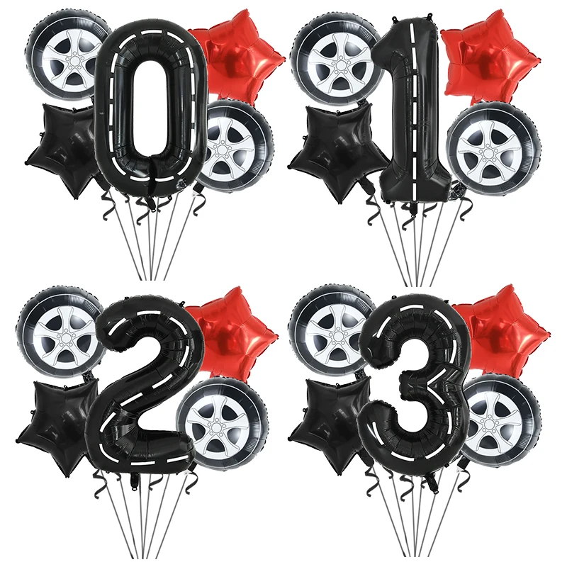 40inch Race Car Birthday Balloons Number 1 2 3 4 5 6 7 8 9 Black Foil Balloon Kids Boy Birthday Race Car Party Decor Supplies