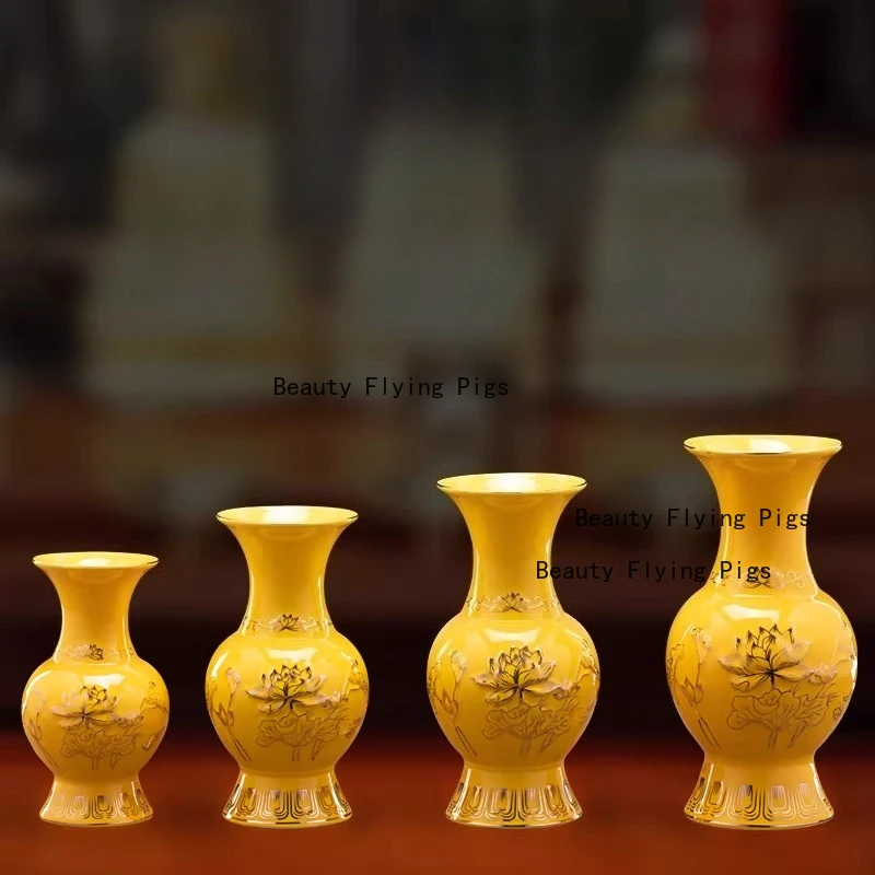 1pc Ceramic Vase Buddha Hall Flower Vase Lotus Flower Vase Feng Shui Decoration Temple Sacrificial Supplies Home Decoration