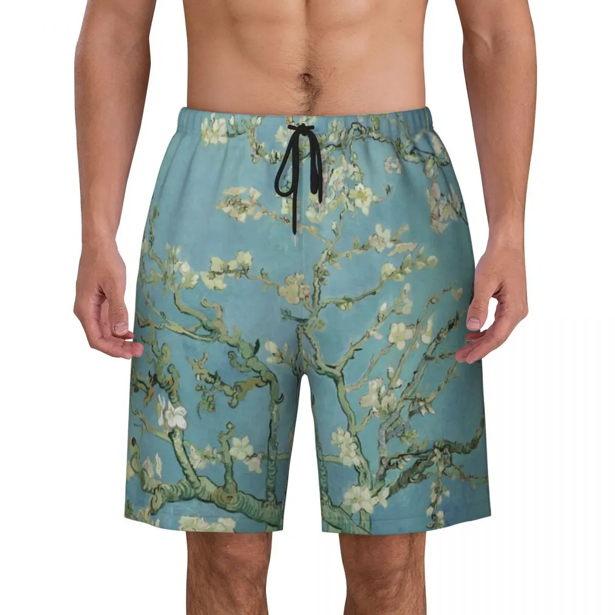 Custom Almond Blossoms By Vincent Van Gogh Swim Trunks Men Quick Dry Board Shorts Flowers Painting Swimwear Suits Boardshorts