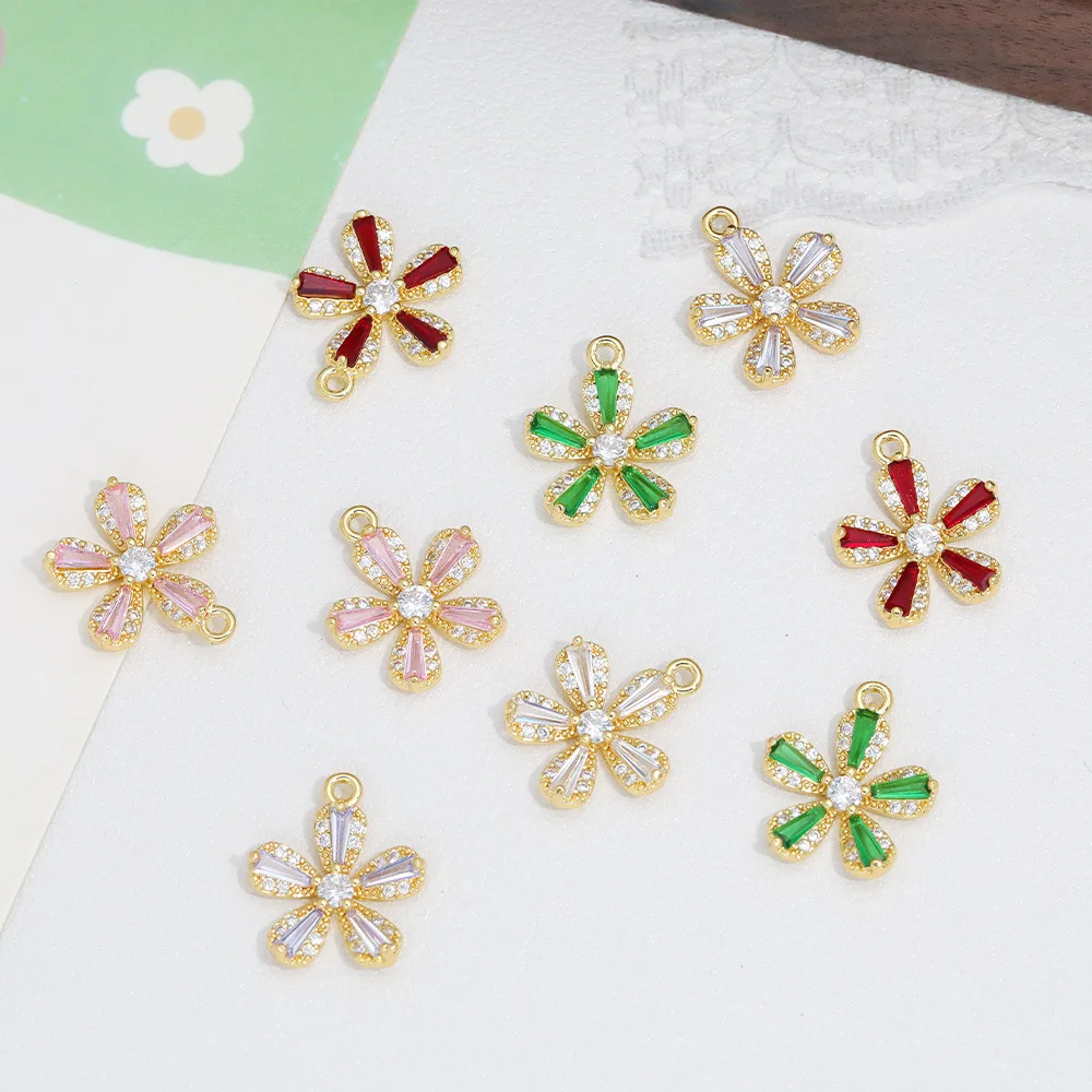 

20pcs/ Bag Fashionable copper gold-plated zircon five petal flower pendant DIY handmade jewelry women's accessories