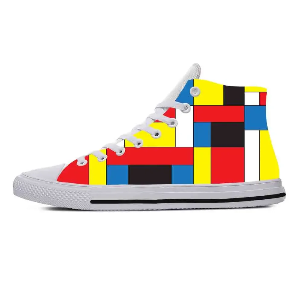 Piet Mondrian Abstract Geometric Pattern Painting Casual Cloth Shoes High Top Comfortable Breathable 3D Print Men Women Sneakers