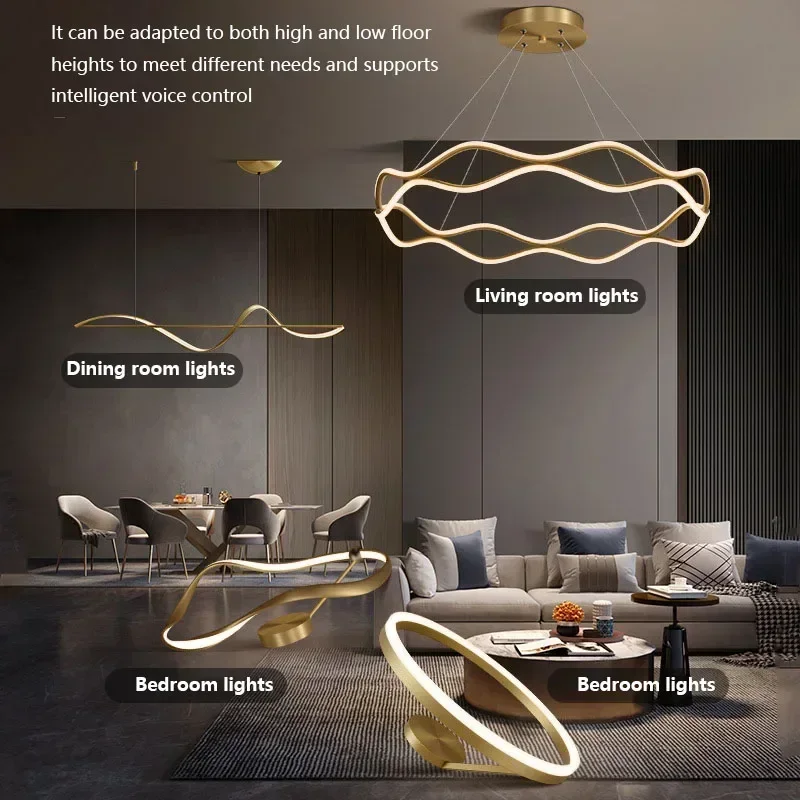 Modern LED Pendant Light For Bedroom Living Dining Room Chandelier Luxury Ring Hanging Lamp Home Decor Indoor Lighting Fixture