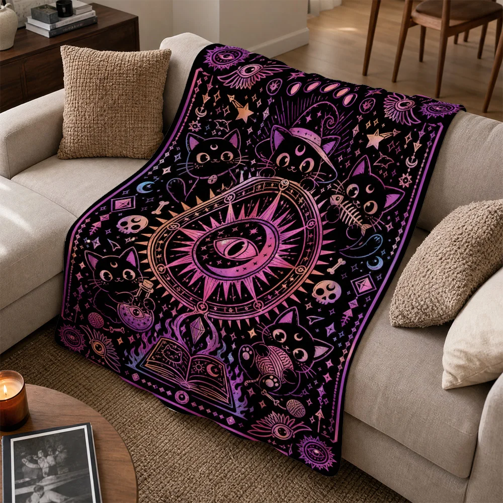 Boho Witchy Cat Aesthetic Throw Blanket Mystical Occult Tarot Sofa Throw Bohemian Celestial Eye Print Cozy Home Decor Gift