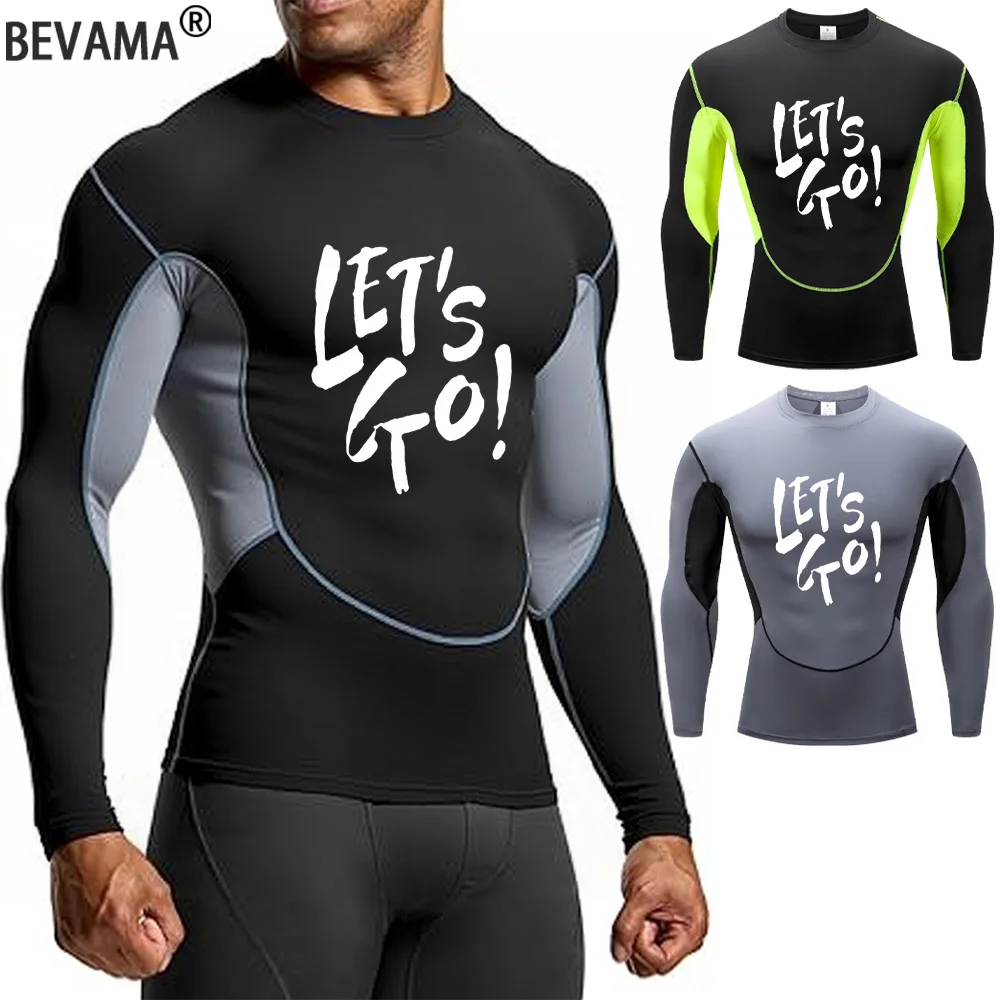 

Men Printing Sport T-shirt Quick Dry Bodybuilding Running Long Sleeve Shirt Gym Fitness Workout Compression Elastic Tights Tops