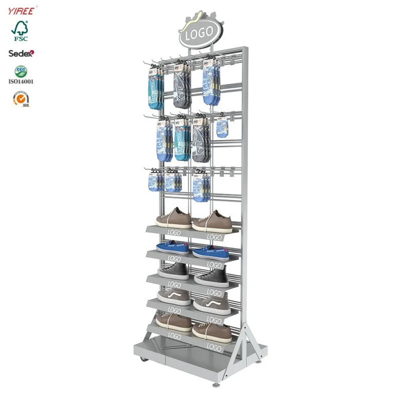 

custom.Yiree Custom multi used retail socks footwear logo metal shoes shop display stand accessories cabinet supplier