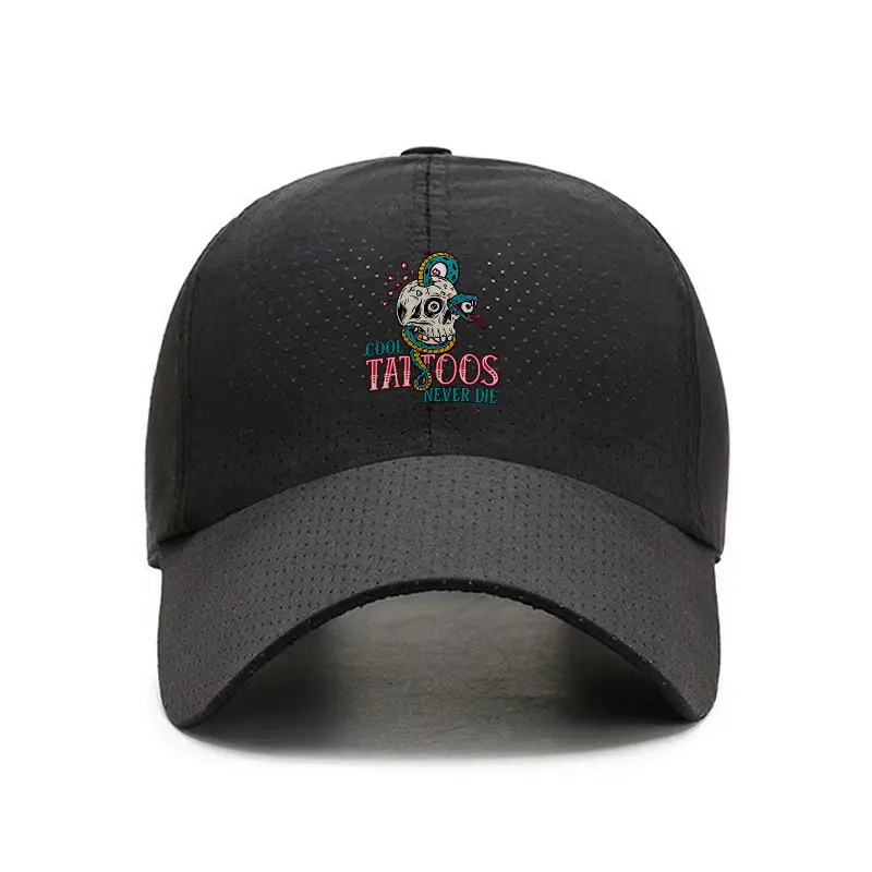 Skull Snake Tattoo Quick Dry Adjustable Breathable Baseball Cap Black Day of the Dead Design