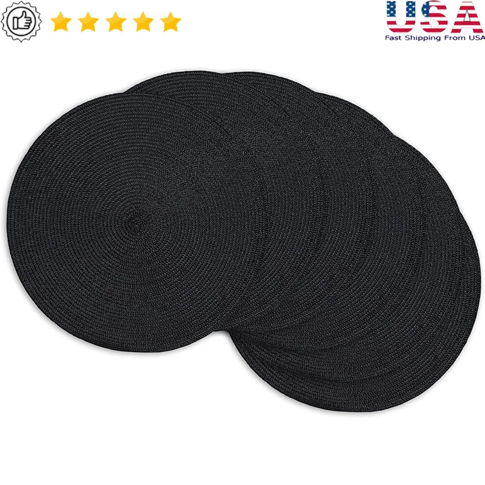 

Pineapple Collection Round Placemat Set of Six Indoor Outdoor Dining PVC Easy Care Braided Design Home Decor