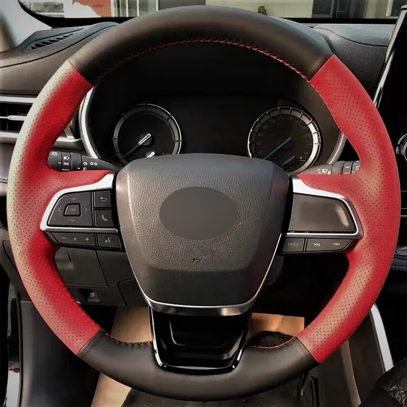 Alcantara Steering Wheel Cover Real Leather Red Thread Hand Stitching Car Accessoires for Toyota HIGHLANDER KLUGER CROWN SIENNA