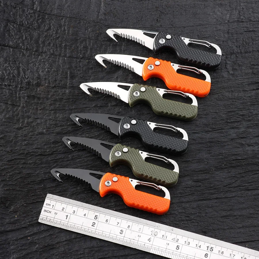 Mini Keychain Knives Stainless Steel Mini Box Cutter Razor Sharp Serrated Blade And Paratrooper Hook Folding Knives Key Chains