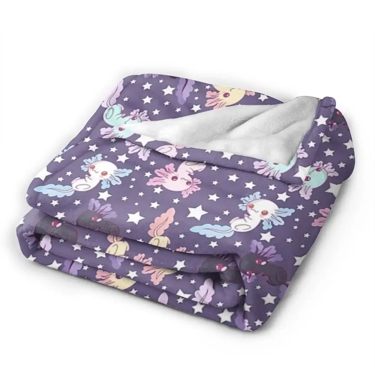 Kawaii Axolotl Pattern Lilac Blankets Soft Warm Flannel Throw Blanket Bedding for Bed Living room Picnic Travel Home Sofa