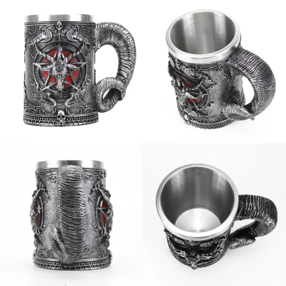 

Modern Stylish Retro Hand Painted Resin Beer Mug with Creative Stainless Steel Design - Unique Gothic Drink Experience - Polishe