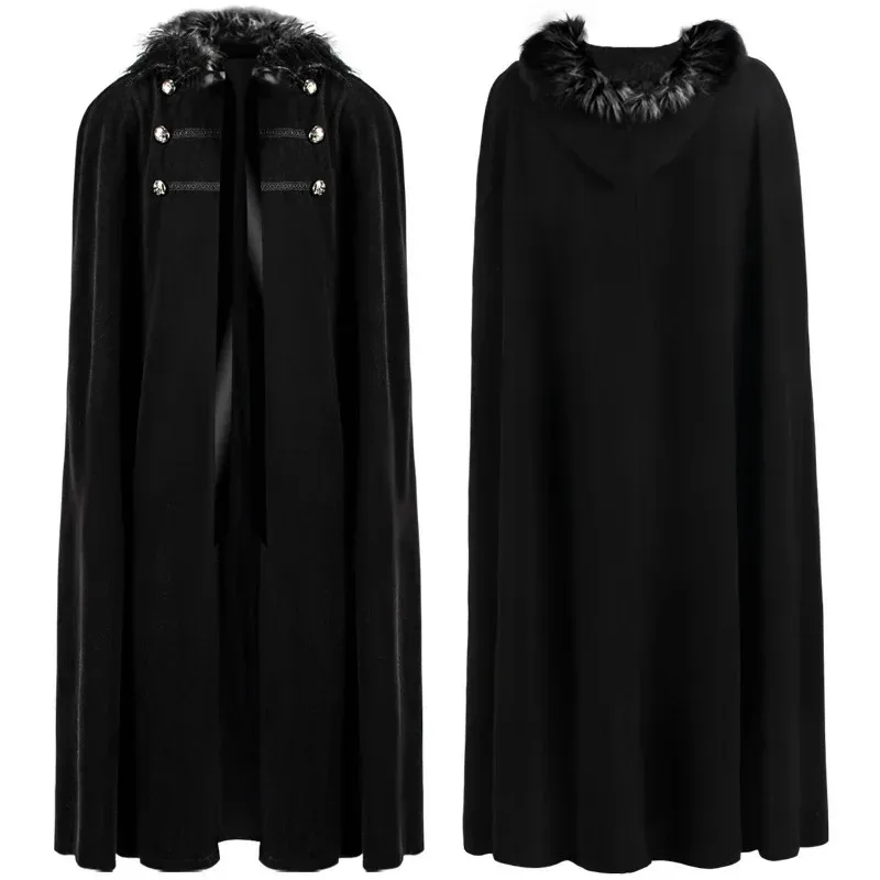 

Winter Men Women Medieval Steampunk New Cape Maxi Larp Viking Pirate Cloak 2025 Halloween Fur Hooded Long Gothic Jacket Cosplay