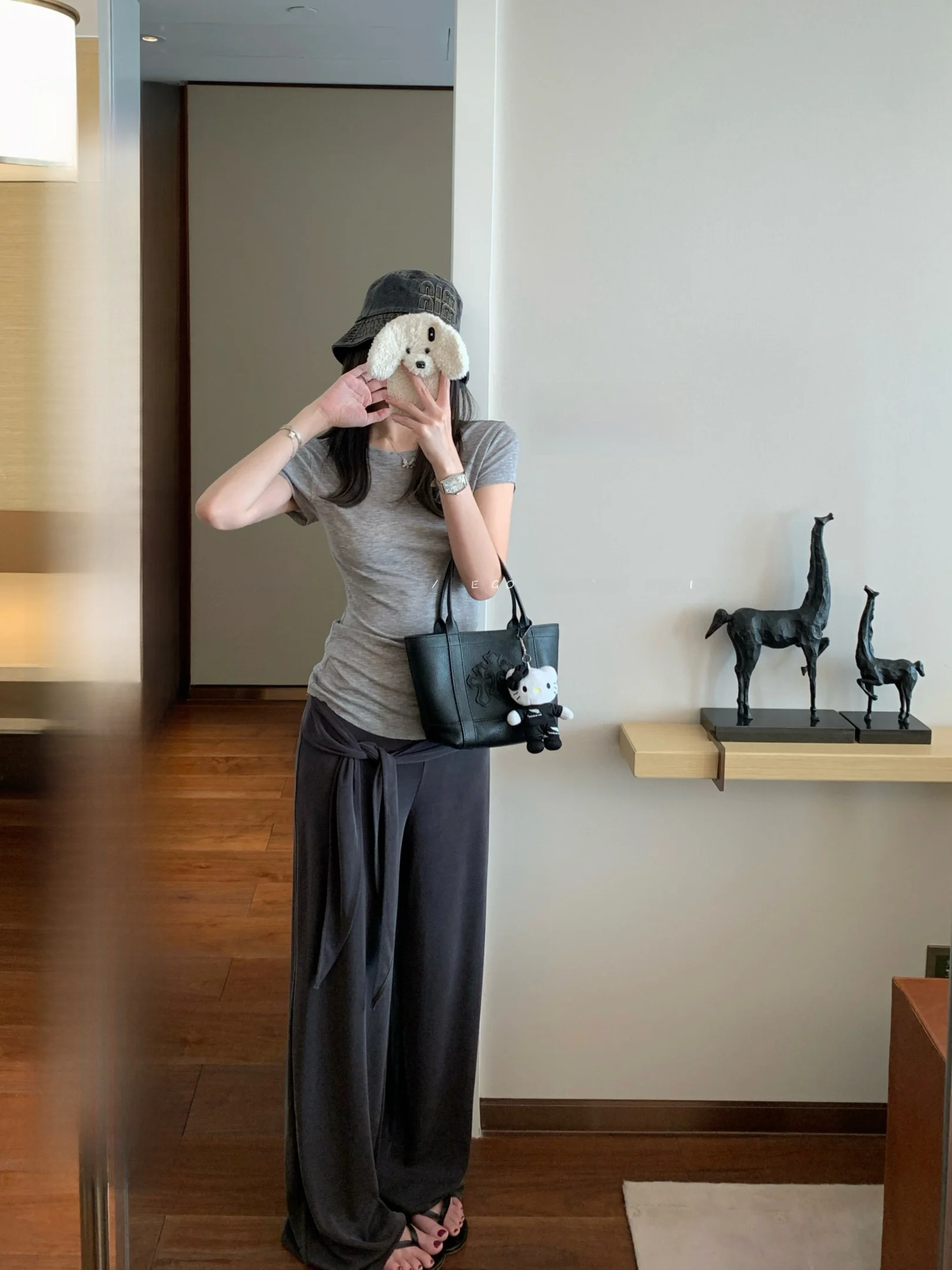 Ego Studio Casual Wool Lyocell T-Shirt Loose Drapey Semi-Transparent Three-Color Short-Sleeve round Neck Top for Women