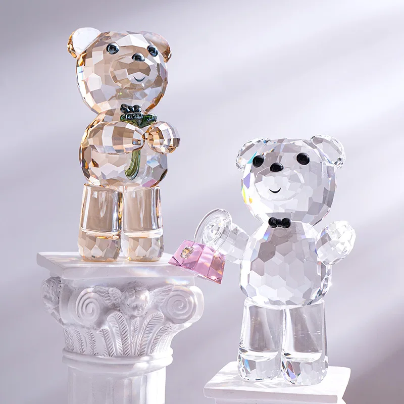 Crystal Teddy Bear Figurine - Red Heart, Soccer, Four-Leaf Clover & Balloon Bears - Lovely Animal Collectible Gift & Ornament