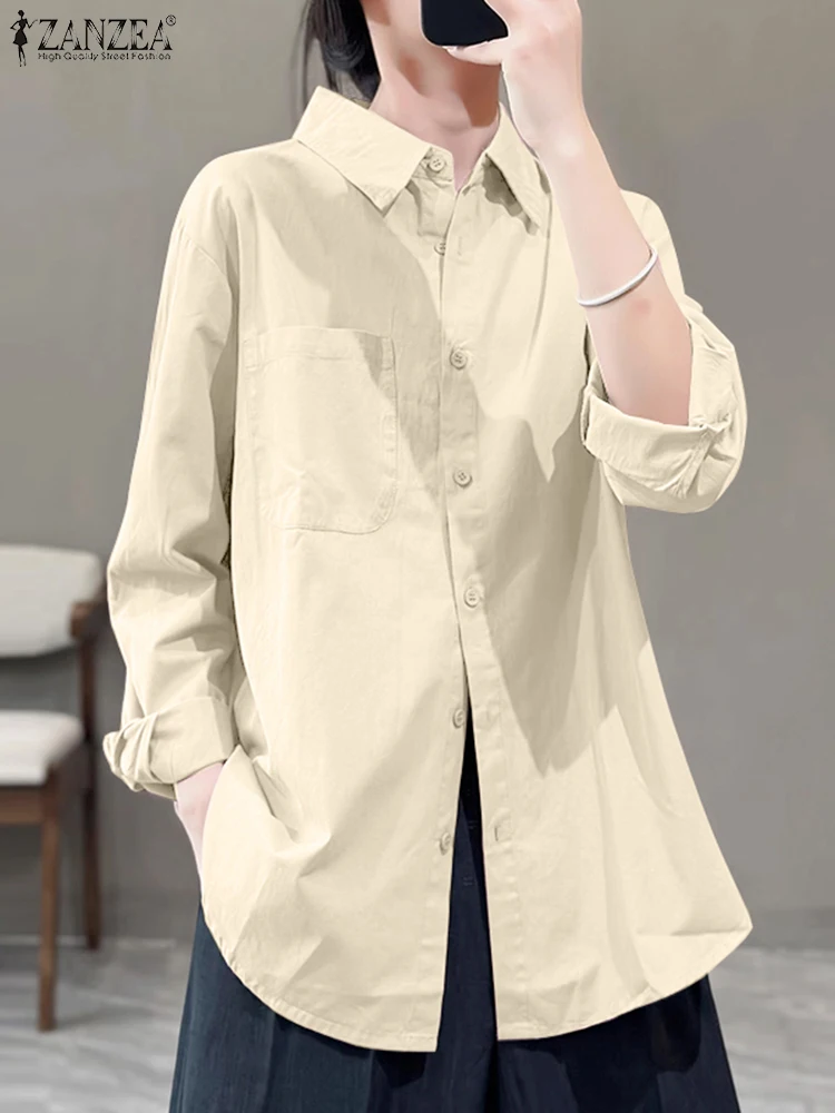 

ZANZEA Women Long Sleeve Shirts Streetwear Casual Daily 2025 Spring Chemise Femme Turn-down Collar Button Up Solid Color Tops