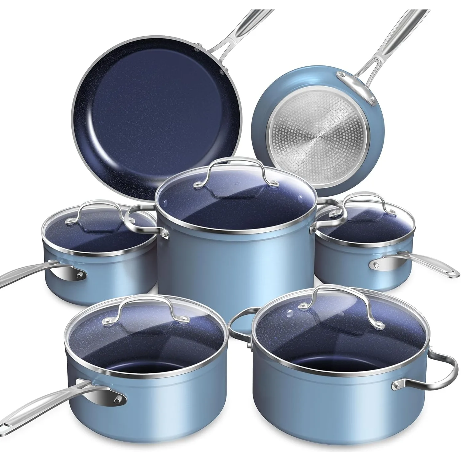 

Nuwave Healthy Duralon Blue Ceramic Nonstick Cookware Set Diamond Infused Scratch-Resistant PFAS Free Dishwasher & Oven Safe