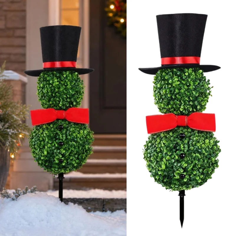 Double-layer Snowman Tree Ground Plug Maintenance Free Evergreen Fake Plant Christmas Garden Indoor Outdoor Decoration