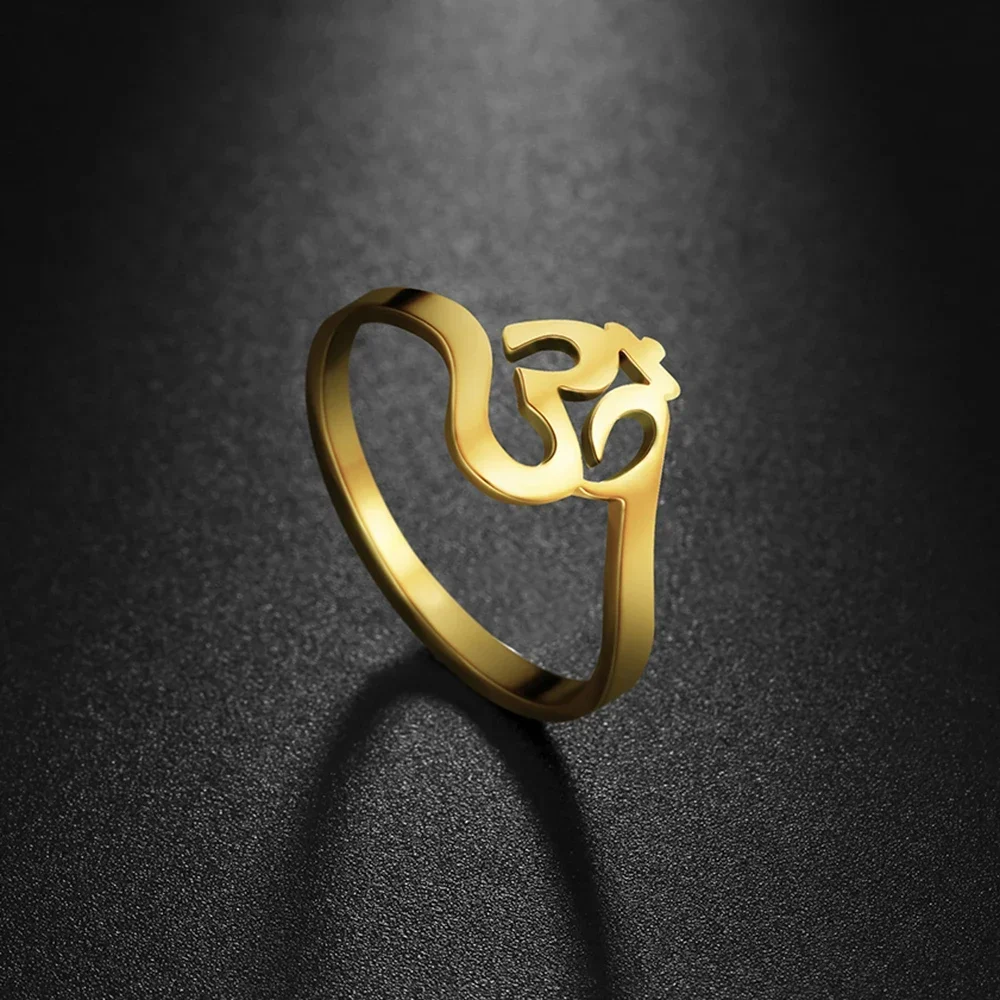 Yoga Om minimalist stainless steel ring, Hindu Buddhist protection gift for women