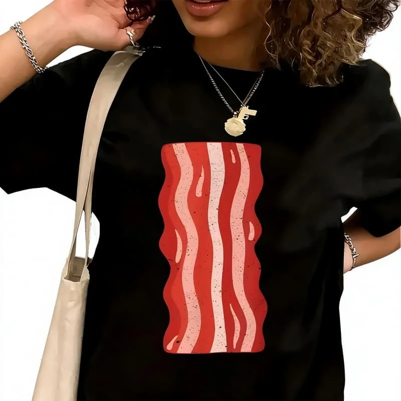 Bacon Women's T-Shirt 100% Cotton Funny Graphic Short Sleeve Tee Novelty Shirt Casual Crew Neck Top S-5XL