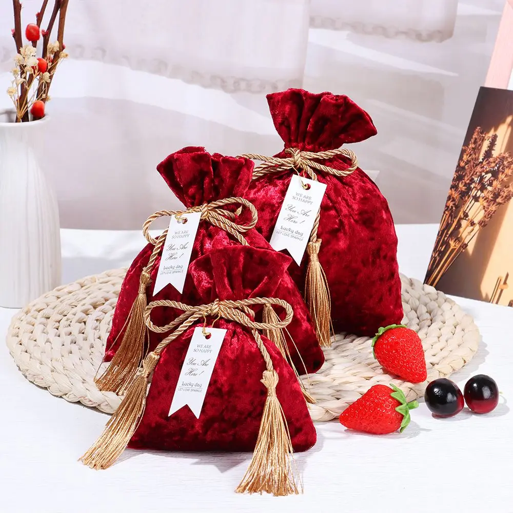 Dust Protect Wedding Party Tassel Bag Drawstring Pocket Candy Pouches Velvet Candy Bag Gift Bags