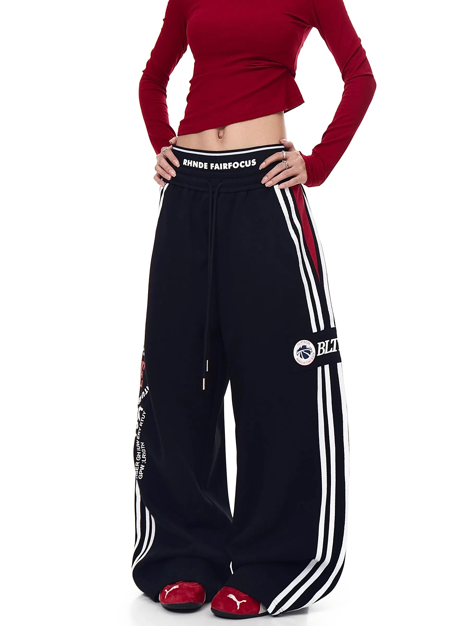 American Style Retro Striped Letter High Waist Patchwork Sweatpants Loose Wide Leg Casual Sports Pants for Men And Women