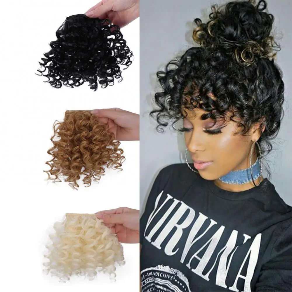 

22cm Women Curly Black Wig Heat Resistant Hairpiece Natural Bang Hair Extensions Bob Deep Wave Brazilian Human Hair Lace Wigs