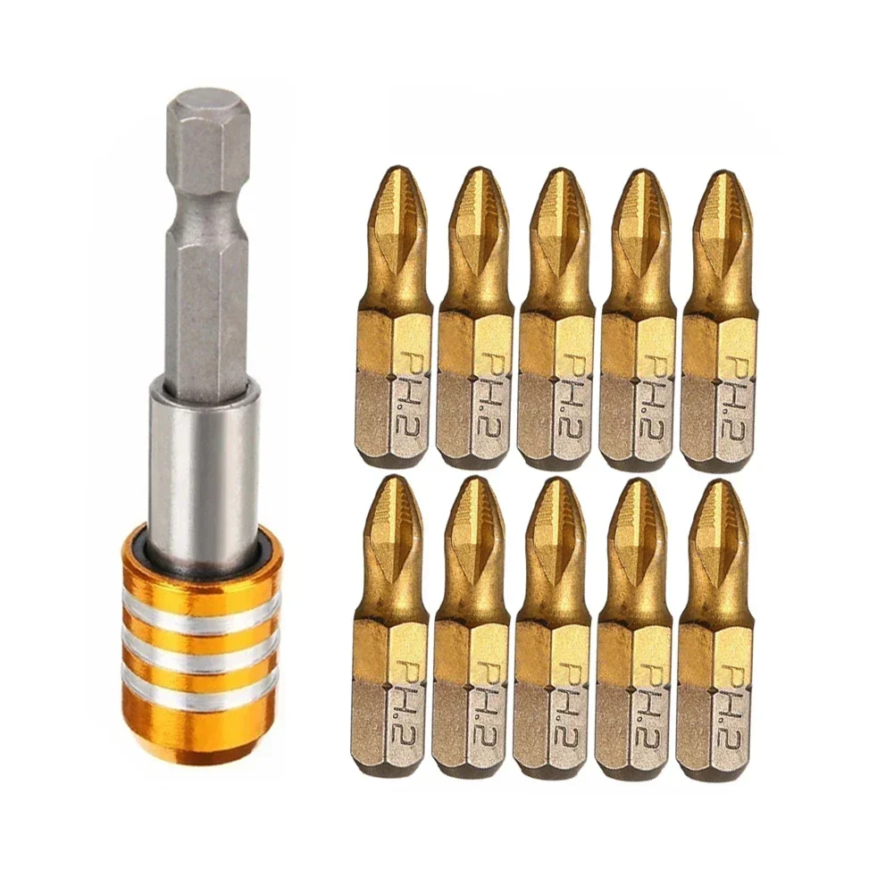 Professional Design 10pcs Titanium Coated Screwdrivers Bit Set PH2 with Adapter Ensures Precise and Accurate Results