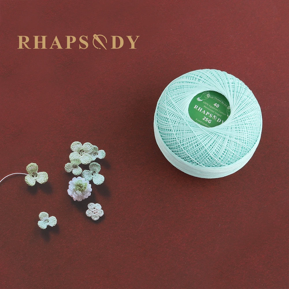 Rhapsody Size 40 Crochet Cotton Thread Egyptian Cotton Double Mercerized Singed 25Grams For Crochet Knitting Quilting Tatting