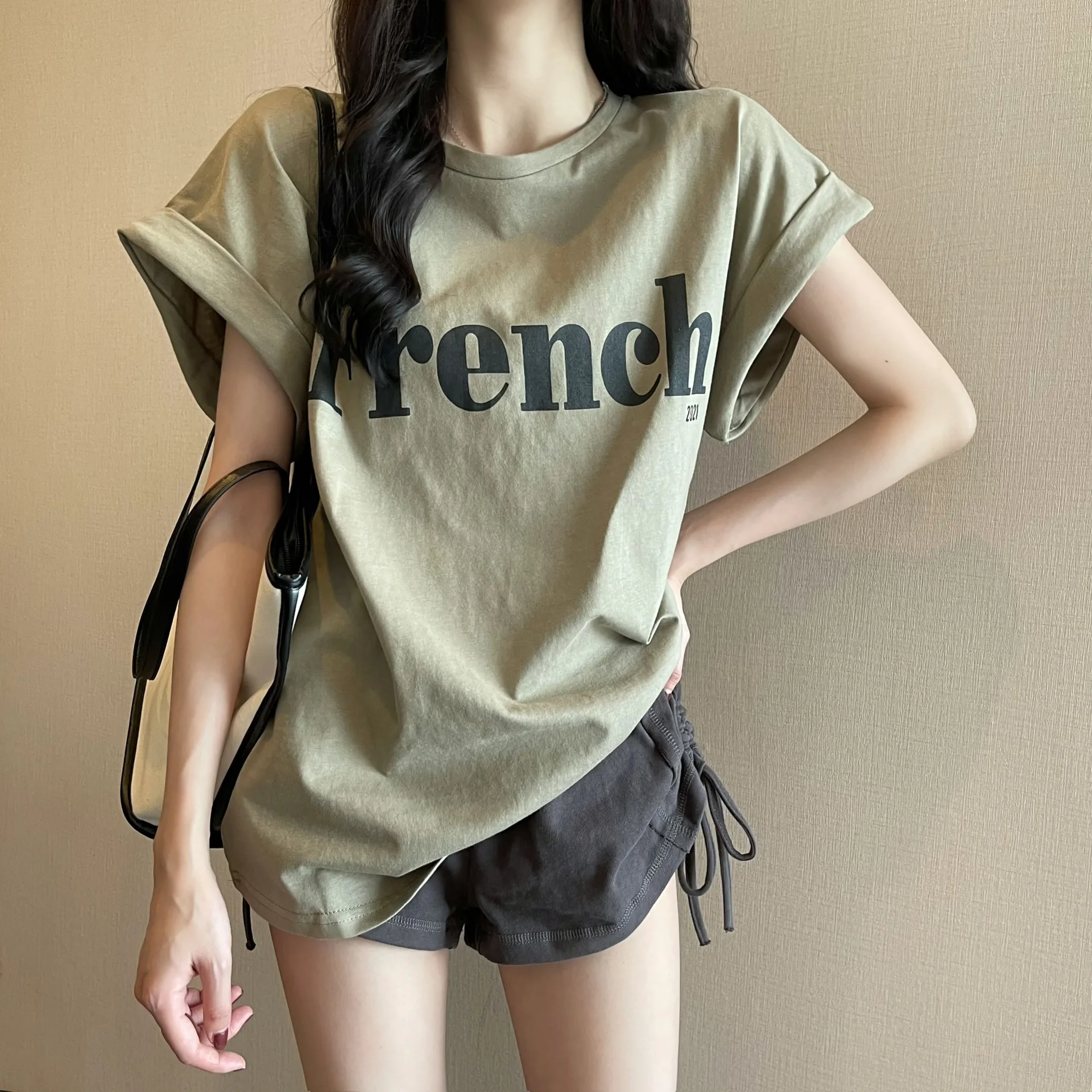 Korean Loose Student's T-shirt Letter Printing Short Sleeve Slim Fit Tank Top Casual Pullover Spicy Girl's Tees Multiple Colors