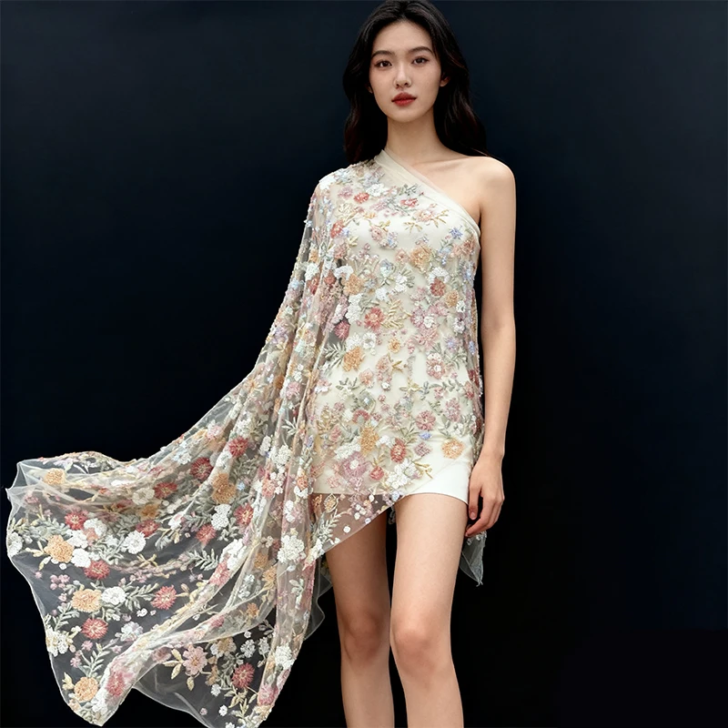 Luxuriöser schwerer Paillettenstoff für Brautkleider, Cheongsams, Rock, DIY-Nähstoffe, Pailletten, besticktes Tuch