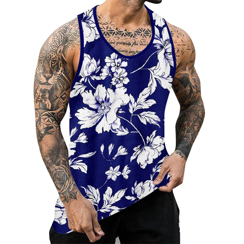 Flowers Graphic Tanks Tops Sleeveless 3D Animal Printed Men\'s Vest Summer Basketball O-Neck Street Man Gym Tanks Big Size 6Xl