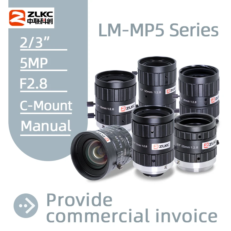 

ZLKC объектив промышленная камера 2/3 ''C Mount LM-MP5 Series F2.8 ручная Радужная 5 мегапикселей FA 8 мм 12 мм 16 мм 25 мм 35 мм 50 мм фокус