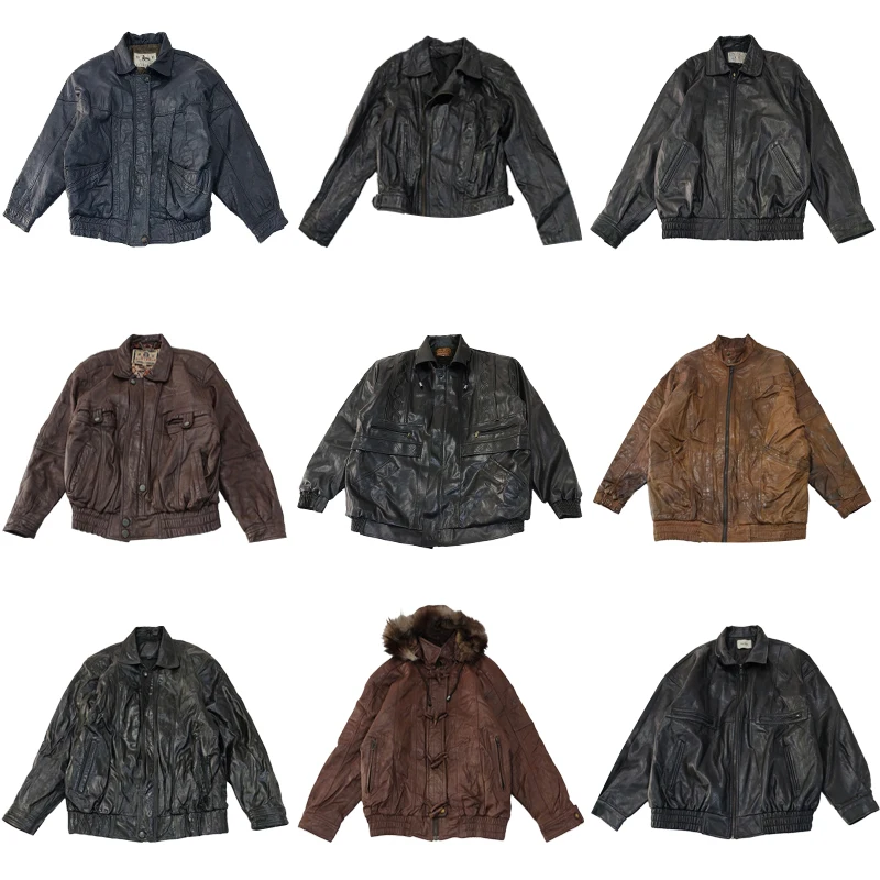 

Vintage Leather Jaet Men's Biker Pilot Genuine eep And Cowhide Unique Piece Windproof Long Sve Zipper Closure Casual J...