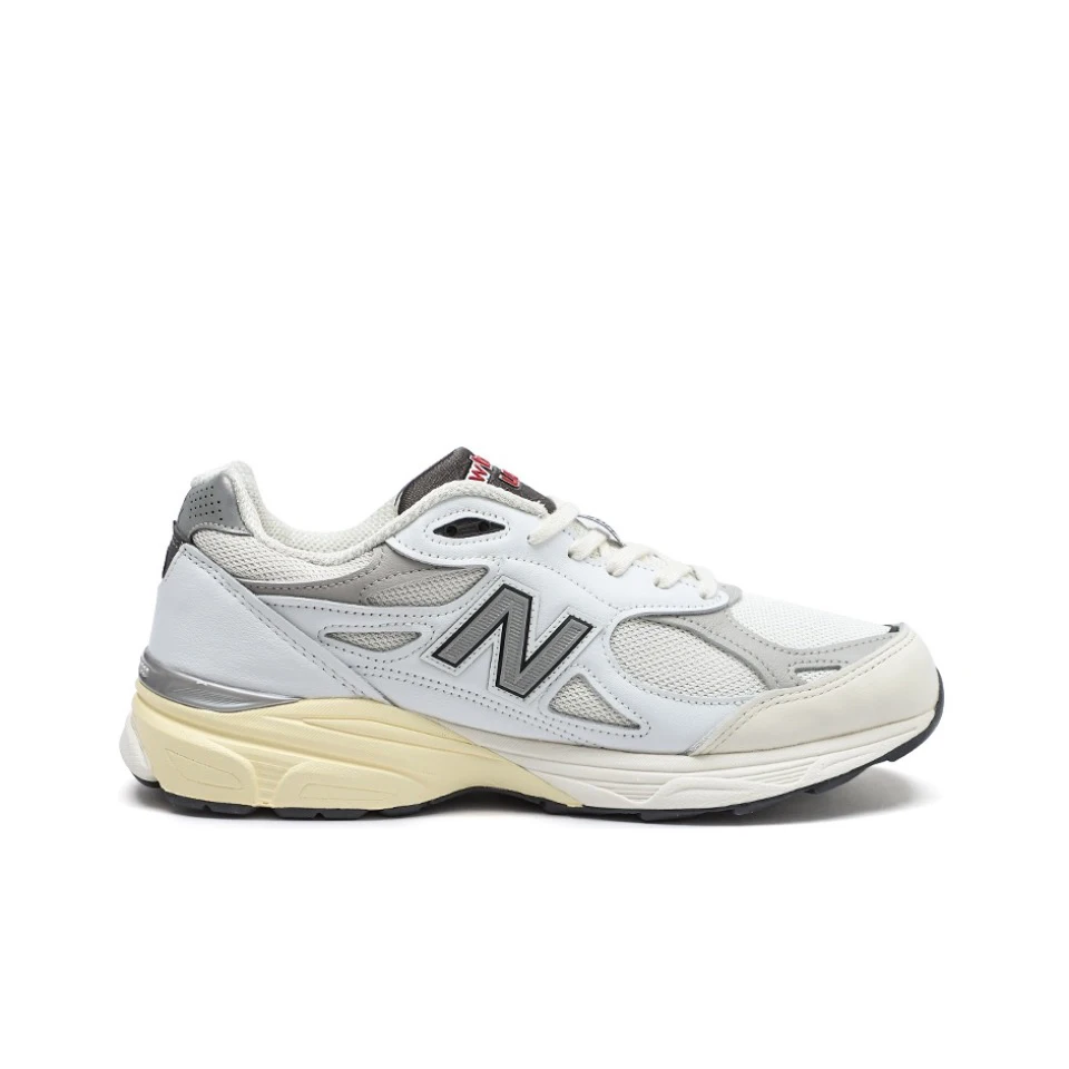 Original New Balance NB 990 V3 Classic Vintage Mesh Fabric Leather Casual Men\'s and Women\'s Running Shoes White Silver M990AL3