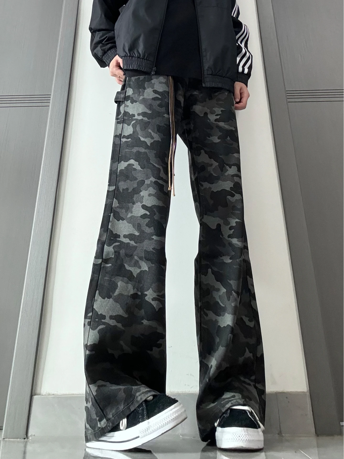 

American Retro Camouflage Pants Men's High Street Workwear High Waist Straight Leg Micro Flared Trousers Autumn Trendy Brand