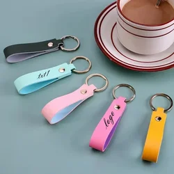 Leather Engrave Colorful Laser Keychain Blank Custom Logo Metal Keyring Personalize Company Name Activity Number Gift Key Chain