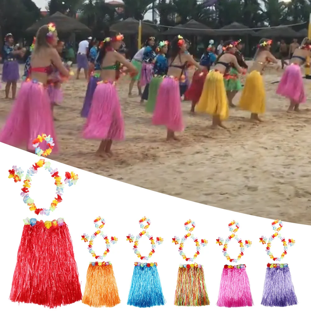 High-quality Hula Dress Bra Aloha Set Hawaiian Fancy Dress Hula Costume Grass Lei Flower Design Material-thickened