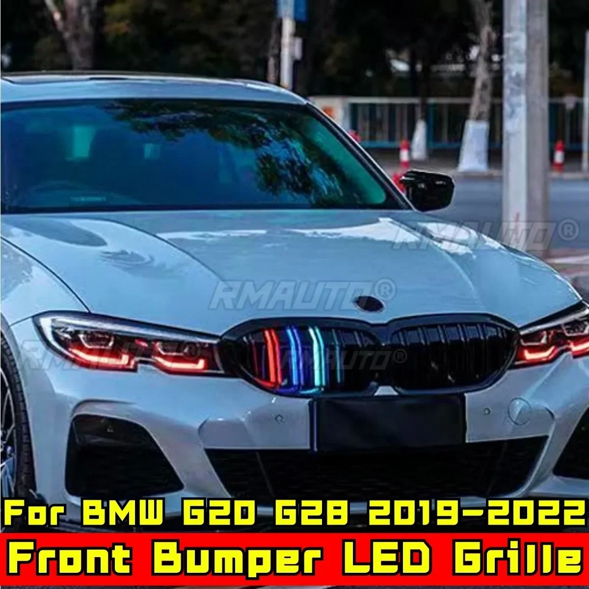 LED Grill For BMW 3 Series G20 G28 2019-2022 Car Front Bumper Racing Grille Body Kit Front Bumper LED Grille Modification Part