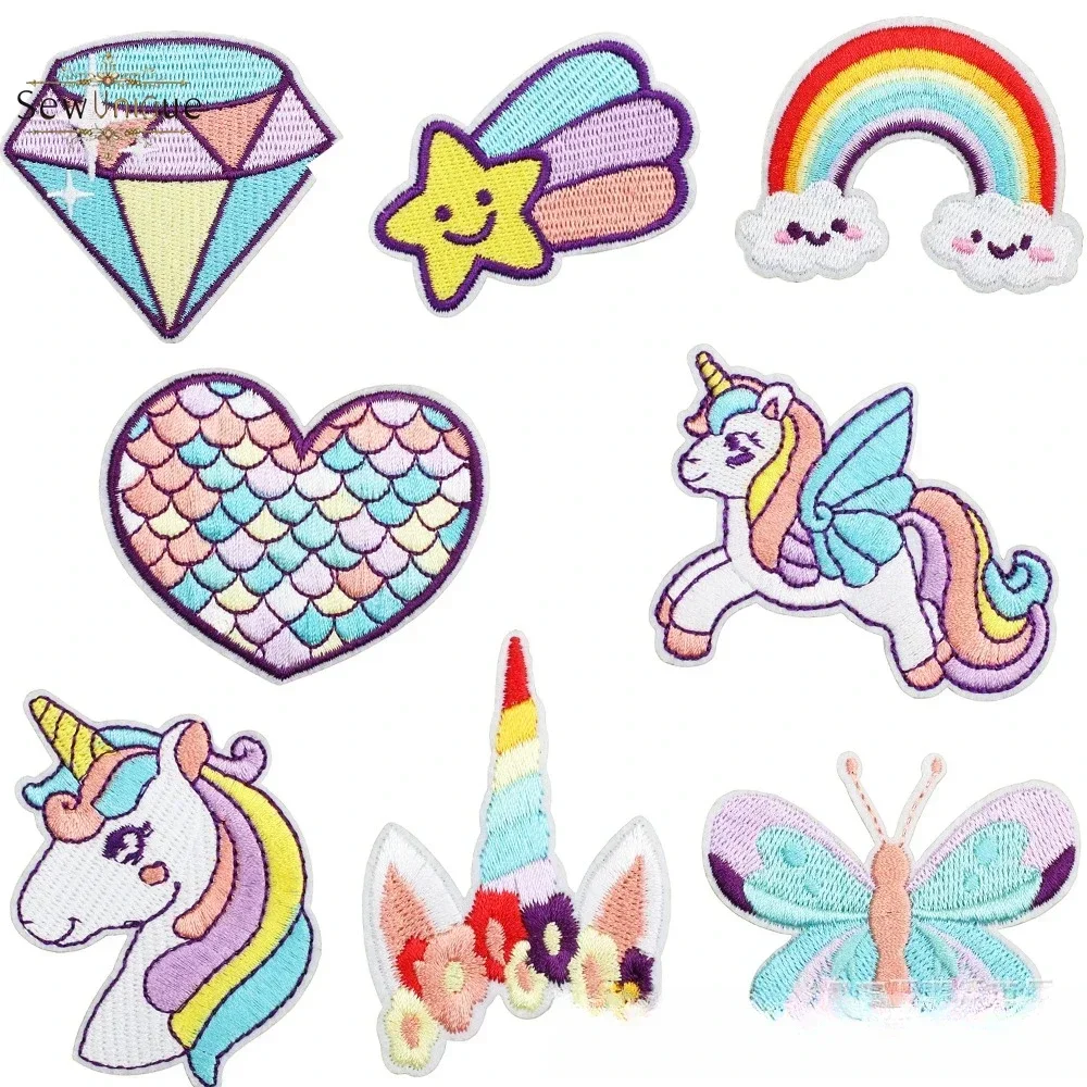 Fantasy Flying Horse Patch Unicorn Corolla Embroidery Cloth Sticker Bag Decoration Chapter Boy Rainbow Diamond Embroider