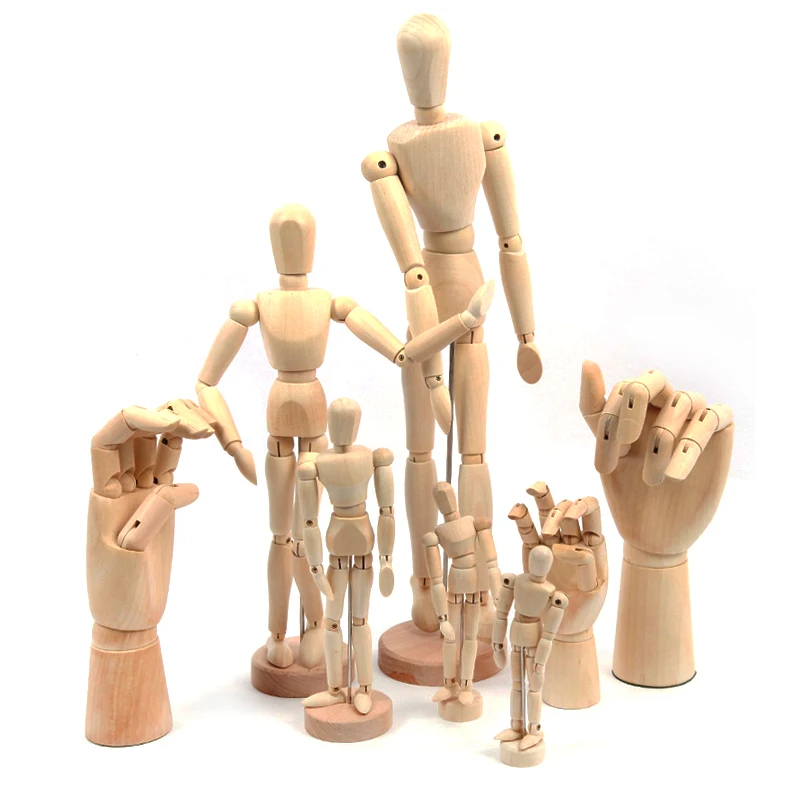 Wooden Hand Man Wood Drawing Mannequin Rotatable Modle Artist Movable Limbs Human Male Miniatures Figurines Decoration Crafts