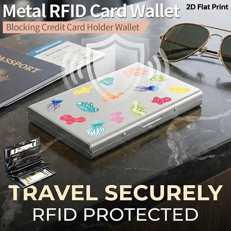 

Металлический держатель для карт с защитой от RFID, тонкий минималистичный чехол для кредитных карт, алюминиевый кошелек с защитой от кражи для мужчин и женщин, дизайн «Морские медузы»