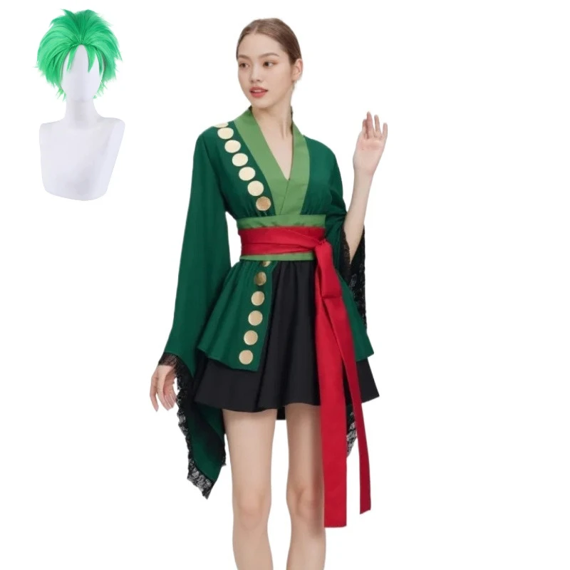 

1 шт., костюм Ророноа для косплея, аниме, кимоно, халат, плащ, юбка, парик, полный комплект, наряд для женщин, Хэллоуин, карнавал, вечерние наряды